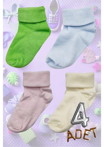 Pamuklu Dört Mevsim 4'lü Bebek Çorabı Renkli Bebek Çorap