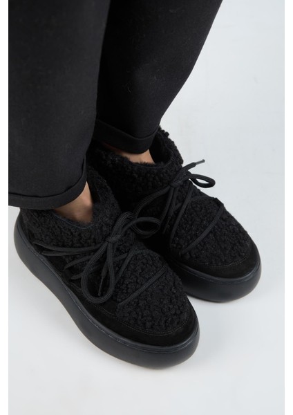 (Eleni) Kadın Deri Içi Kürklü Mini Tedy Detaylı Siyah Bot modelleri