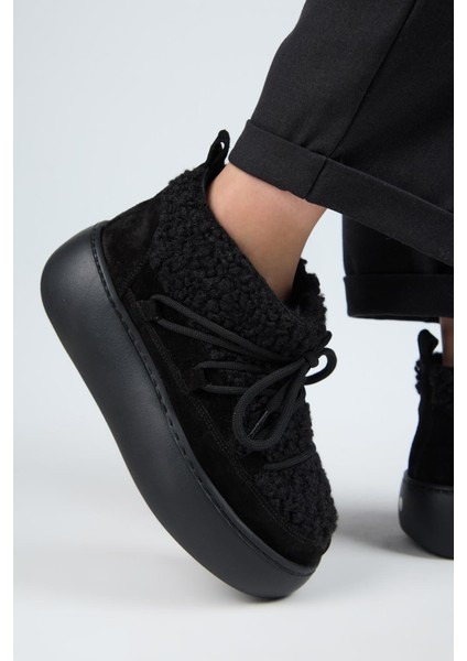 (Eleni) Kadın Deri Içi Kürklü Mini Tedy Detaylı Siyah Bot fırsatları