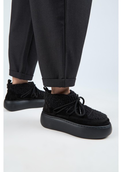 (Eleni) Kadın Deri Içi Kürklü Mini Tedy Detaylı Siyah Bot indirimleri