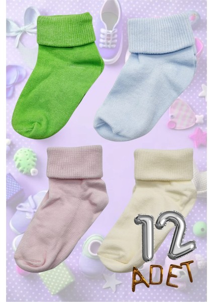 Pamuklu Dört Mevsim 12'li Bebek Çorabı Renkli Bebek Çorap
