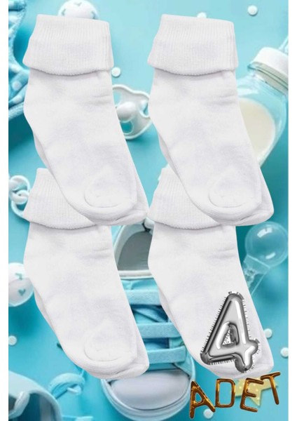 Pamuklu Dört Mevsim 4'lü Bebek Çorabı Beyaz Bebek Çorap