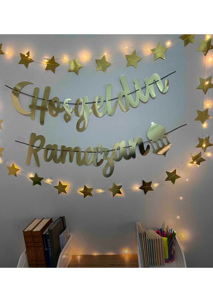 Peri Ledli Hoşgeldin Ramazan Kaligrafi Yazı Peri LED Gold Uzar Yıldız Set
