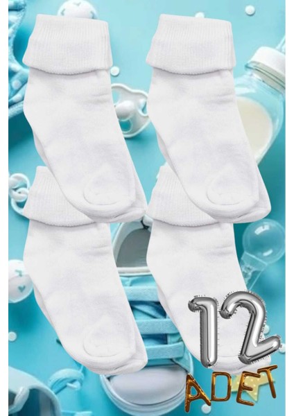 Pamuklu Dört Mevsim 12'li Bebek Çorabı Beyaz Bebek Çorap modelleri