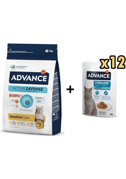 Somonlu Kısırlaştırılmış Kedi Maması 1,5 kg + 12 Adet Advance Morina Balıklı Kısır Kedi Pouch Yaş Maması 85 gr