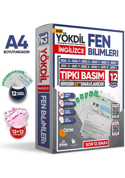 2025 Yökdil Ingilizce Fen Bilimleri Ösym Çıkmış Soru Tıpkı Basım Deneme Paketi 12LI Türkiye Geneli