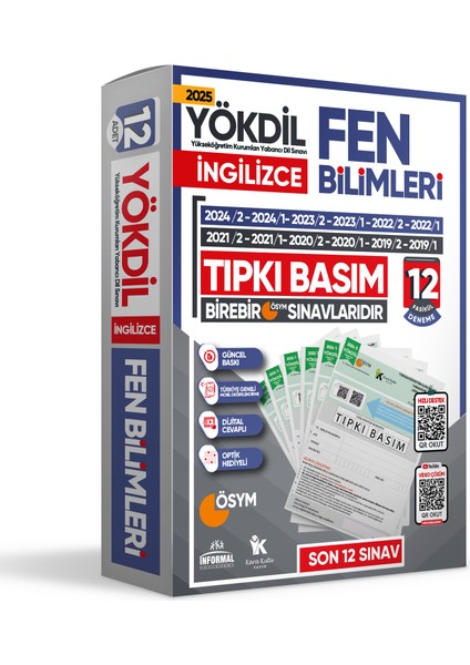 2025 Yökdil Ingilizce Fen Bilimleri Ösym Çıkmış Soru Tıpkı Basım Deneme Paketi 12LI Türkiye Geneli
