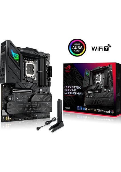 Rog Strıx B860-F Gamıng Wıfı Intel B860 LGA1851 Ddr5 9066 Dp HDMI 4x M2 Usb3.2 Gen 2x2 Wifi 7 + Bt Aura Rgb 2.5gbit Lan Atx 16+1+2+1 Güç Aşamaları, 1xgen5 M.2, Asus Aı Advisor, Thunderbolt 4