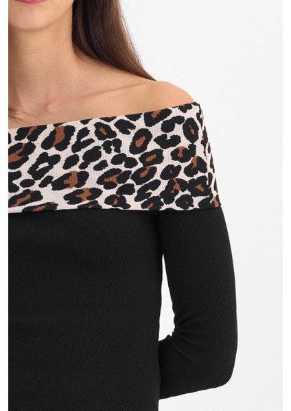 - Kadın Leopar Desenli Madonna Yaka Bluz modelleri