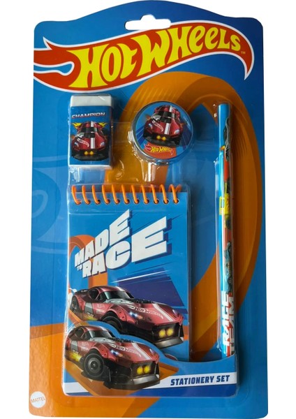 Lisanslı Extra 4 Parça Kırtasiye Seti - Not Defteri, Silgi, Kalem, Kalemtıraş - Hot Wheels