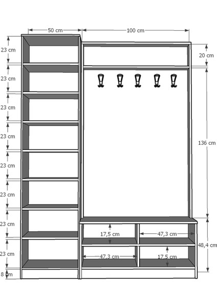 Vestiyer ve Portmanto V-01 150 cm