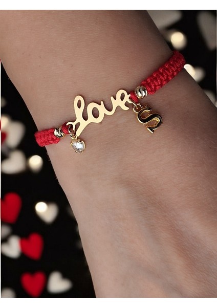 Sevgililer Günü Özel, Love Yazılı Harf ve Kalp Charm\'lı Makrome Kadın Bileklik
