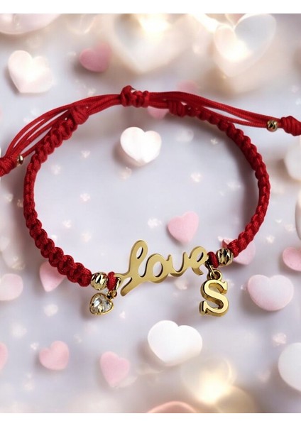 Sevgililer Günü Özel, Love Yazılı Harf ve Kalp Charm\'lı Makrome Kadın Bileklik