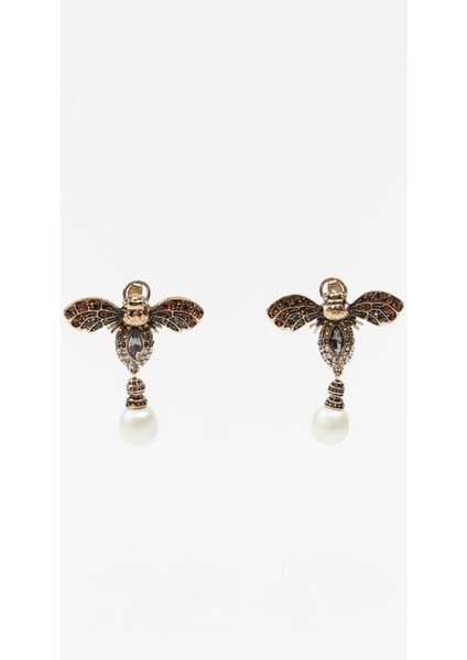 Parlak Taşlı Antik Kaplamalı Arı Küpe modelleri