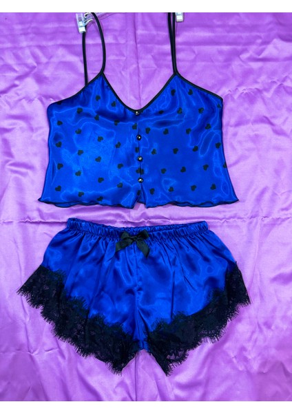 Saks Saten Kalpli Pijama Takımı