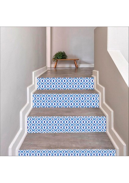 Mavi Merdiven Sticker Kendinden Yapışkanlı Folyo Kaplama 5 Adet (18 cm x 120 cm )