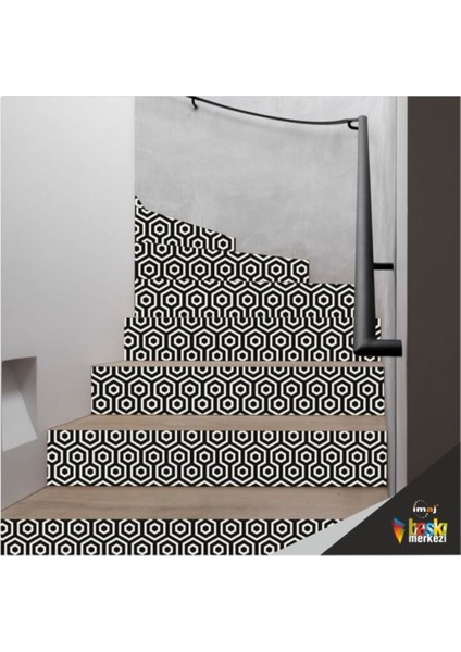 Merdiven Sticker Kendinden Yapışkanlı Folyo Kaplama 5 Adet SIYAH-BEYAZ(18 cm x 120 cm )