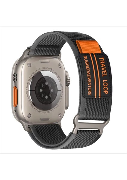 Apple Watch Için Naylon Spor 42-44-45-49MM'YE Uygun Sihirli Bant Kapatmalı Ayarlanabilir S10-46MM