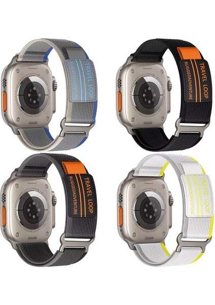 Apple Watch Için Naylon Spor 42-44-45-49MM'YE Uygun Sihirli Bant Kapatmalı Ayarlanabilir S10-46MM modelleri