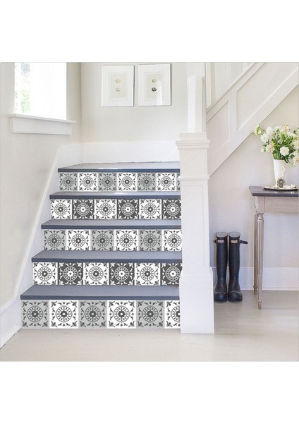 Merdiven Sticker Kendinden Yapışkanlı Folyo Kaplama 5 Adet (18 cm x 120 cm ) Gri-Beyaz