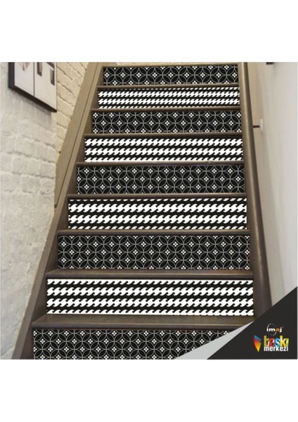 Merdiven Sticker Kendinden Yapışkanlı Folyo Kaplama 5 Adet Siyah-Beyaz (18 cm x 120 cm )