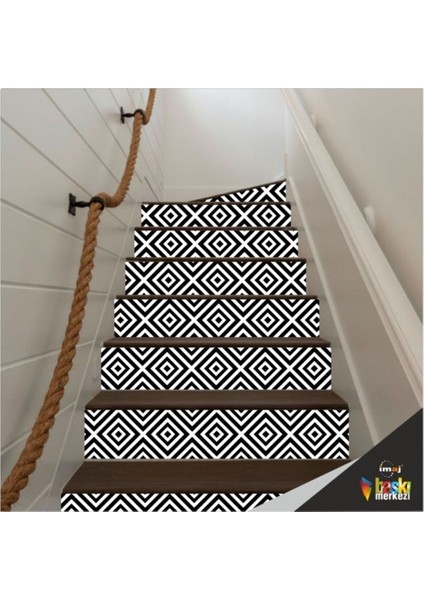 Merdiven Sticker Kendinden Yapışkanlı Folyo Kaplama 5 Adet Siyah-Beyaz (18 cm x 120 cm )