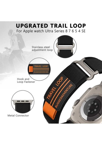 Apple Watch Için Naylon Spor 42-44-45-49MM'YE Uygun Sihirli Bant Kapatmalı Ayarlanabilir S10-46MM
