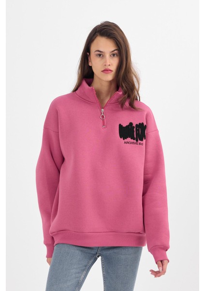 - Kadın Pembe Boğaz Fermuarlı Nakış Detaylı Şardonlu Sweatshirt indirimleri