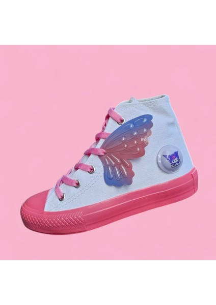 Işıklı Kuromici Kanat Detay Pembe Taban Çocuk Spor Ayakkabı Sneaker