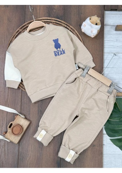 Bebek Ayı Baskılı Düğme Detaylı 2li Takım