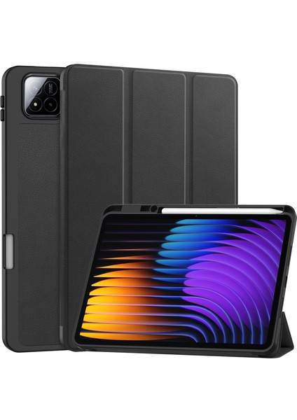 Xiaomi Pad 7 Pro / Pad 7 Için Kalem Yuvalı Şok Emici Deri Tablet Kılıfı-Siyah (Yurt Dışından)