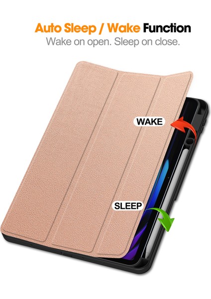 Xiaomi Pad 7 Pro / Pad 7 Için Kalem Yuvası ile Şok Emici Deri Tablet Kılıfı-Gül Altın (Yurt Dışından) modelleri