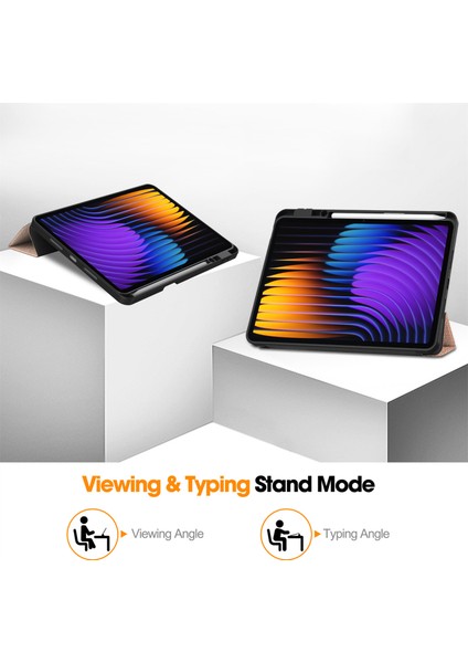 Xiaomi Pad 7 Pro / Pad 7 Için Kalem Yuvası ile Şok Emici Deri Tablet Kılıfı-Gül Altın (Yurt Dışından) fırsatları