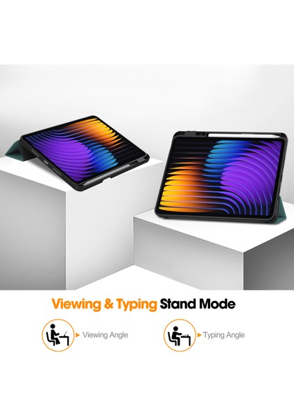 Xiaomi Pad 7 Pro / Pad 7 Için Kalem Yuvalı Şok Emici Deri Tablet Kılıfı-Siyahımsı Yeşil (Yurt Dışından) fırsatları