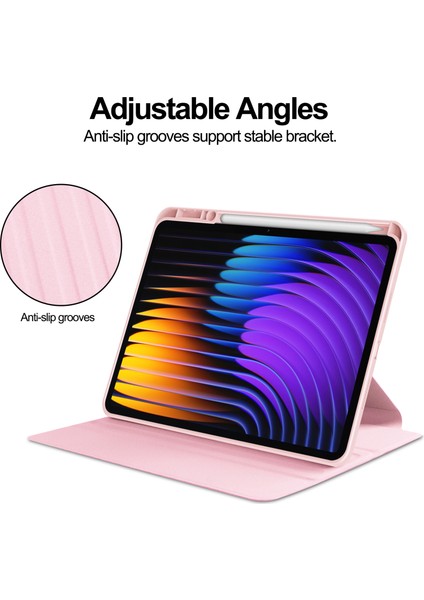 Xiaomi Pad 7 Pro / Pad 7 Kılıfı 360&#176; Rotary Pu Deri+Akrilik Tablet Kılıfı (Klavyesiz)-Pembe (Yurt Dışından) modelleri