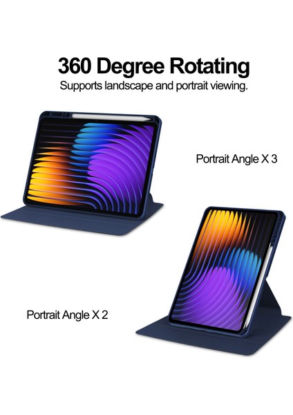 Xiaomi Pad 7 Pro / Pad 7 Kılıfı 360&#176; Rotary Pu Deri+Akrilik Tablet Kılıfı (Klavyesiz)-Koyu Mavi (Yurt Dışından) fiyatları