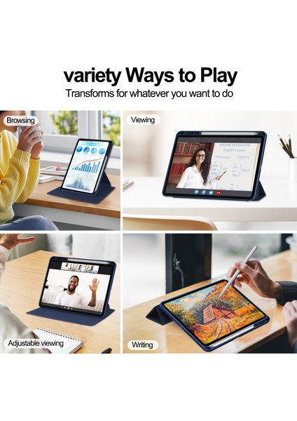 Xiaomi Pad 7 Pro / Pad 7 Kılıfı 360&#176; Rotary Pu Deri+Akrilik Tablet Kılıfı (Klavyesiz)-Koyu Mavi (Yurt Dışından) indirimleri