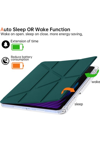 Xiaomi Pad 7 Pro / Pad 7 Kılıf Pu Deri Origami Şeffaf Tablet Kapağı-Koyu Yeşil (Yurt Dışından) indirimleri
