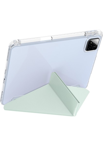 Xiaomi Pad 7 Pro / Pad 7 Kılıf Pu Deri Origami Şeffaf Tablet Kapağı-Açık Yeşil (Yurt Dışından) fırsatları