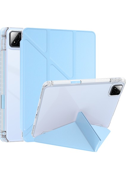 Xiaomi Pad 7 Pro / Pad 7 Kılıf Pu Deri Origami Şeffaf Tablet Kılıfı-Bebek Mavisi (Yurt Dışından)