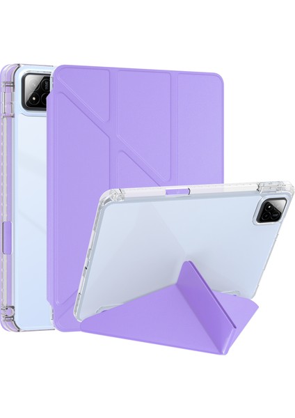 Xiaomi Pad 7 Pro / Pad 7 Kılıf Pu Deri Origami Şeffaf Tablet Kapağı-Mor (Yurt Dışından)