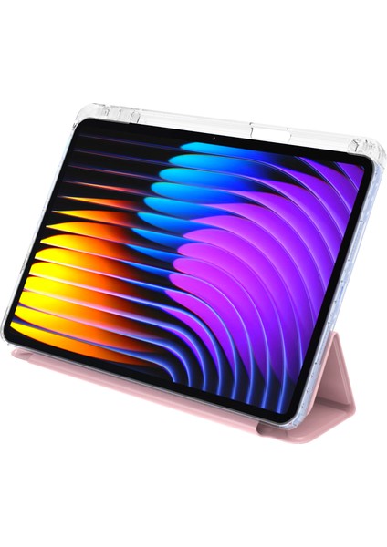 Xiaomi Pad 7 Pro / Pad 7 Kılıf Pu Deri Origami Şeffaf Tablet Kapağı-Pembe (Yurt Dışından) fiyatları