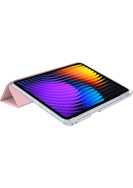 Xiaomi Pad 7 Pro / Pad 7 Kılıf Pu Deri Origami Şeffaf Tablet Kapağı-Pembe (Yurt Dışından) modelleri