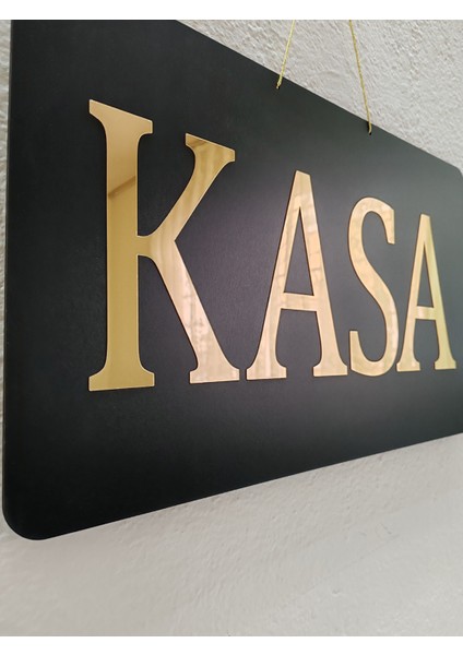Kasa Yazılı Siyah Mdf Üzeri Gold Aynalı Pleksi Yazılı Yönlendirme Levhası Tabela 50X30 cm modelleri