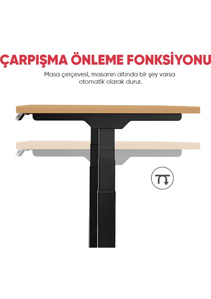 Updo Plus Çift Motorlu Elektrikli Yükseklik Ayarlı Masa - 25MM Tabla - Siyah Ayak