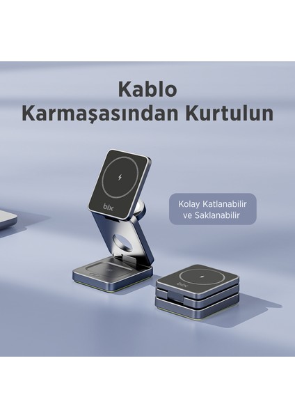 Bxmw7 3'ü 1 Arada 15W Akıllı Telefon Tws Kulaklık ve Akıllı Saat Için Katlanabilir Manyetik Kablosuz Şarj Cihazı fiyatları