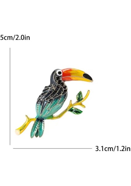 Renkli Mineli Altın Renk Dal Detaylı Tasarım Papağan Broş modelleri