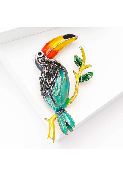 Renkli Mineli Altın Renk Dal Detaylı Tasarım Papağan Broş fırsatları