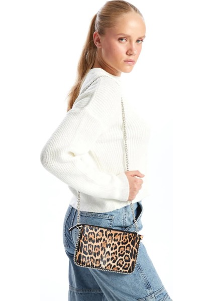 Kahverengi Baskılı Leopar Desenli Kadın Omuz Çantası