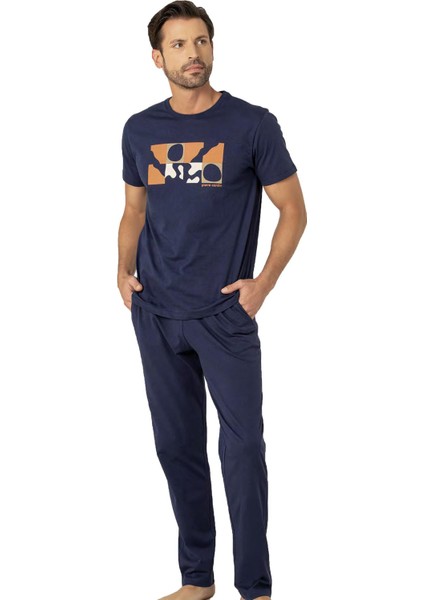 Rahat Kalıp Yazlık Cepli Erkek Pijama Takım, Bisiklet Yaka, %100 Pamuk, Penye Pijama Takım